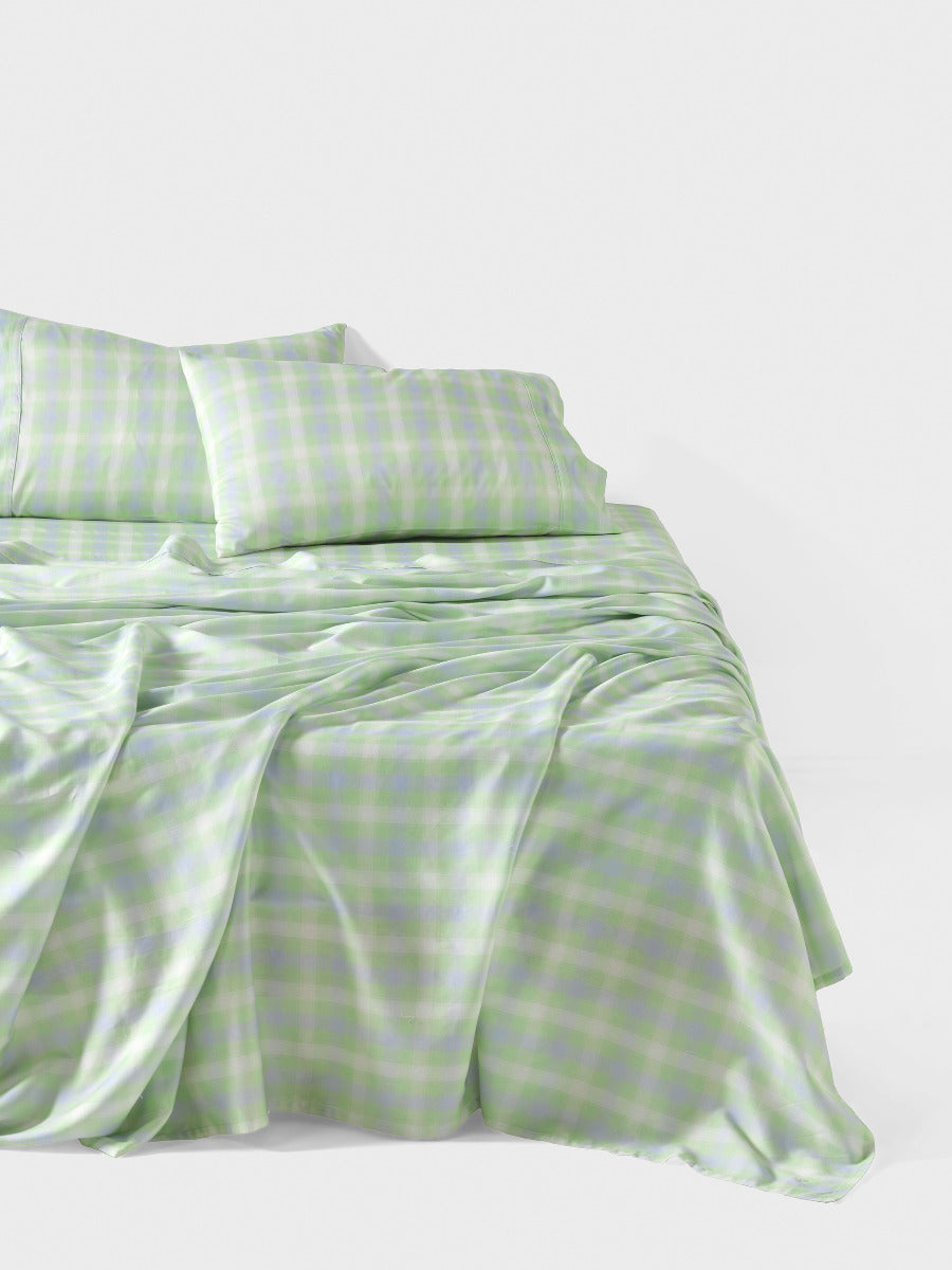 Sheet Set - Sunrise Check Clearwater Linen House - King Single Blue