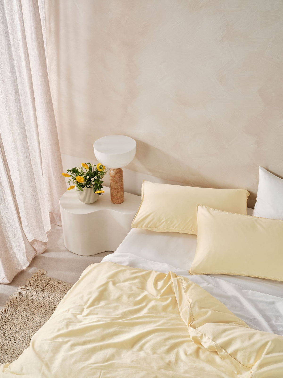 Quilt Cover Set - Surf Wash Butter 400 Thread Count Linen House - Double Yellow