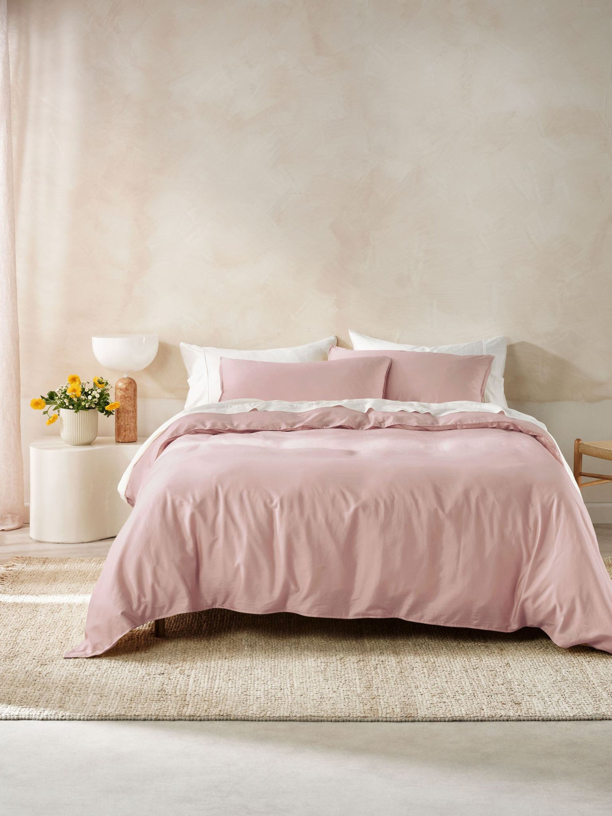 Quilt Cover Set - Surf Wash Dusty Rose 400 Thread Count - Queen Pink