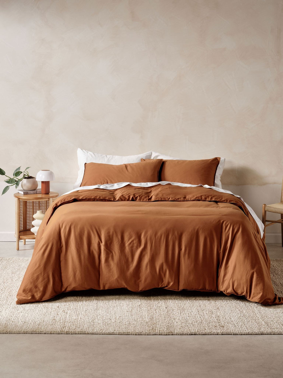 Quilt Cover Set - Surf Wash Rust 400 Thread Count Linen House - King Brown