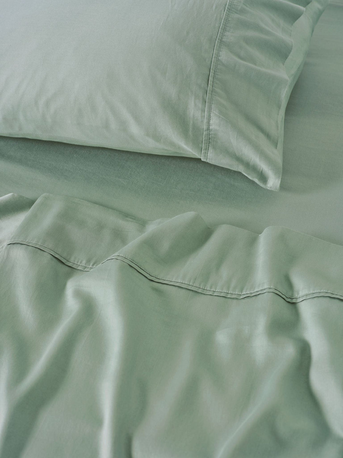 Sheet Set - Surf Wash Seafoam 400 Thread Count Linen House - Single Green