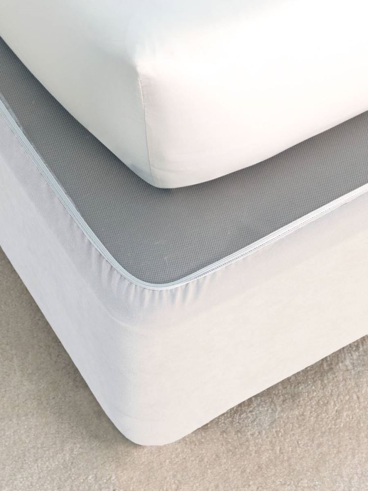 White faux suede bedwrap for king single beds, offering a sleek, minimalistic look with elasticized edges for a snug fit.