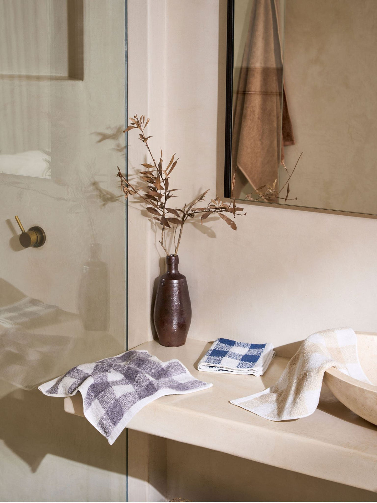 Bath Sheet - Flinders Check Beige Linen House - 80cm x 174cm Natural