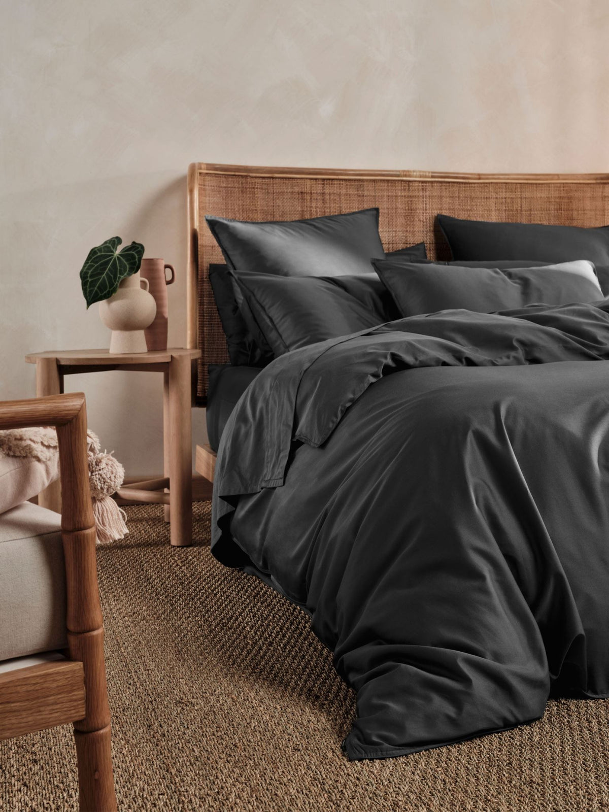 Quilt Cover Set - 400 Thread Count Bamboo Cotton Nara - Queen Charcoal