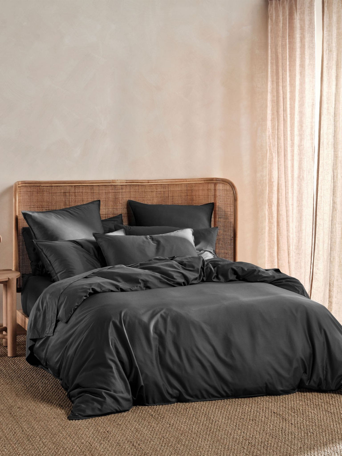 Quilt Cover Set - 400 Thread Count Bamboo Cotton Nara - Single Charcoal