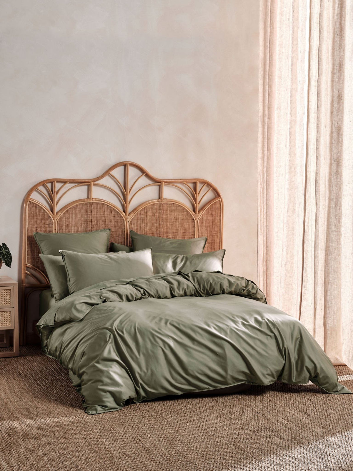 Quilt Cover Set - 400 Thread Count Bamboo Cotton Nara Moss - Queen Green