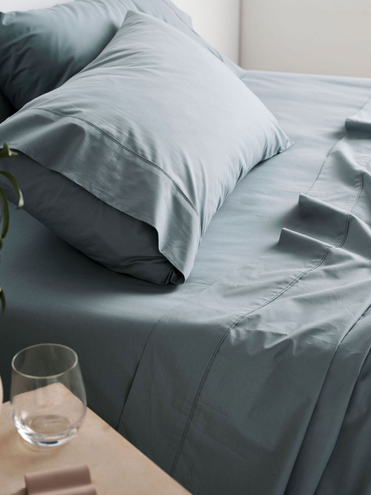 Pillowcase 300 Thread Count Cotton Percale Vienna Linen House - Standard Blue