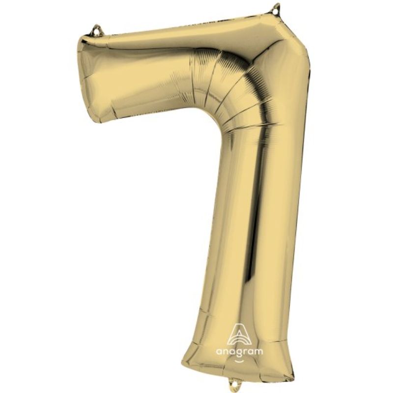 SuperShape White Gold Numeral 7 balloon, 86cm, perfect for elegant celebrations and versatile themes.