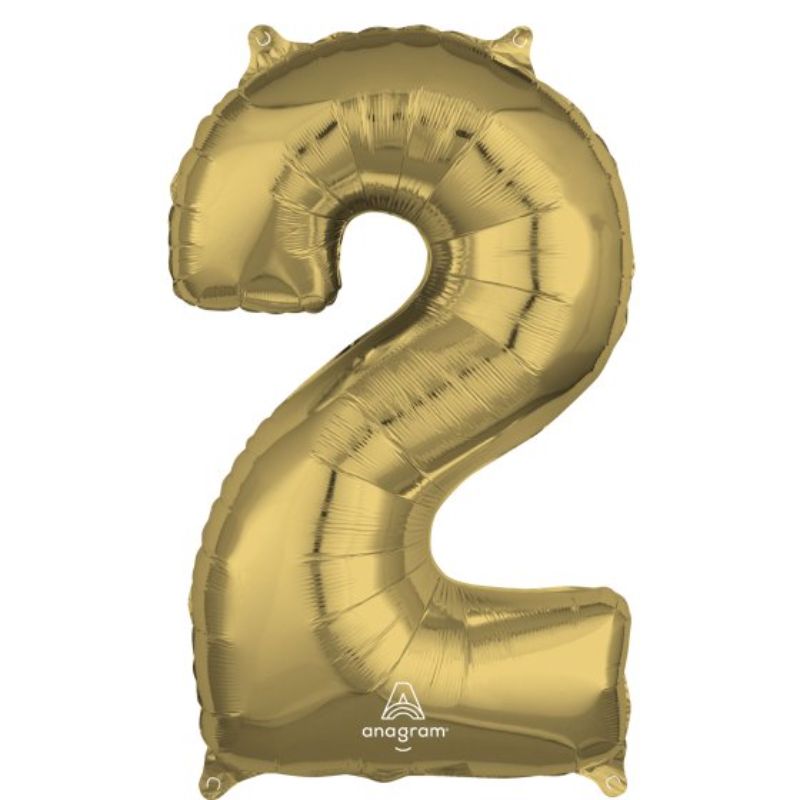 SuperShape White Gold Numeral 2 balloon, 86cm, elegant design for celebrations and photo props.