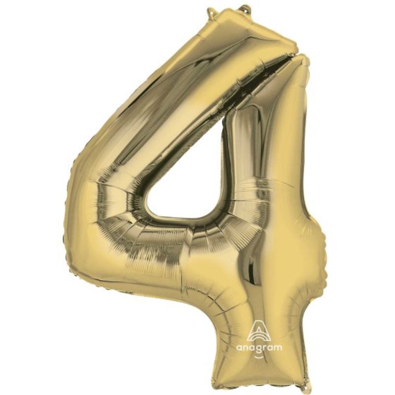 Elegant 86cm white gold numeral 4 foil balloon, perfect for birthdays and anniversaries, adds sophistication to any celebration.