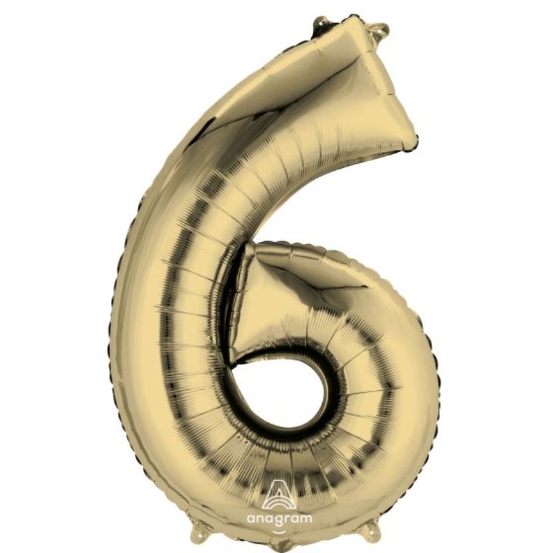 SuperShape White Gold Numeral 6 Balloon, 86cm, perfect for elegant celebrations and memorable events.