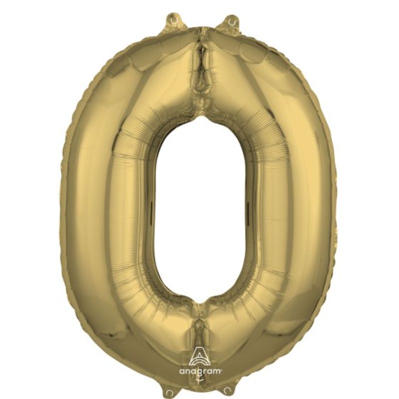 SuperShape White Gold Numeral 0 Balloon, 86cm, perfect for celebrating milestones with elegance and style.