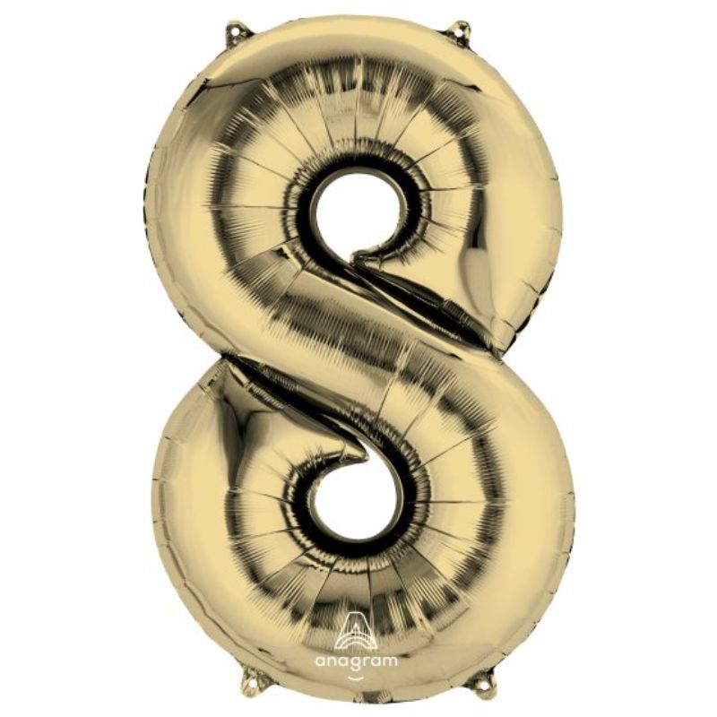 White gold numeral 8 balloon, 86cm, perfect for elegant celebrations and party decorations.