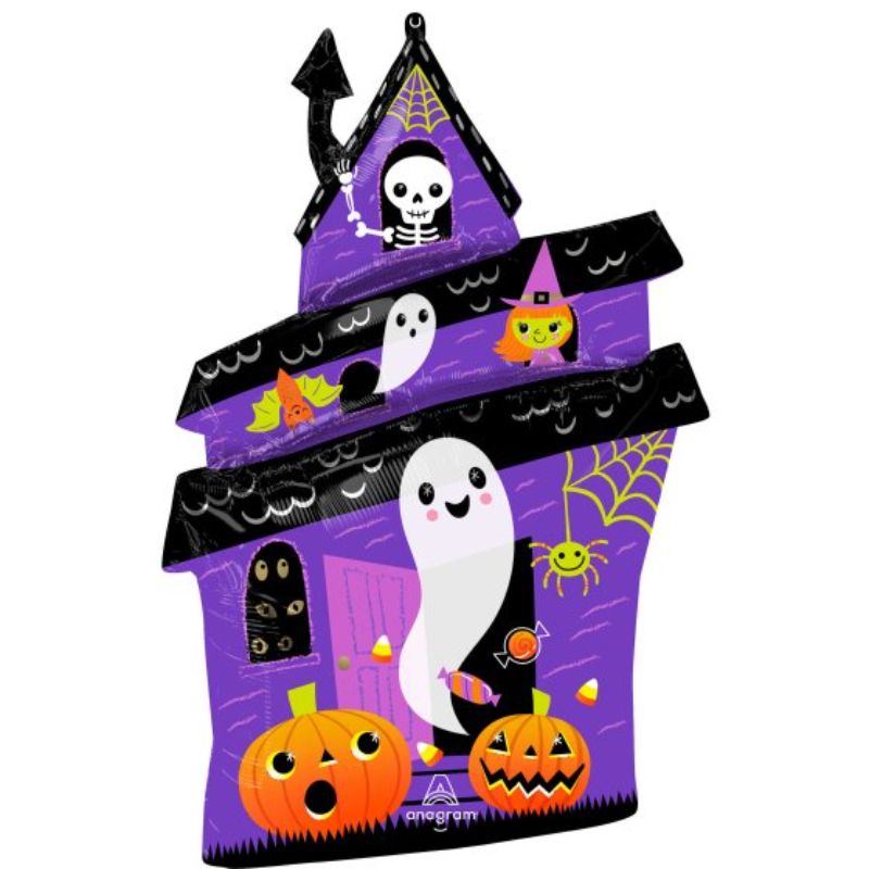 XL Halloween Haunted House balloon, 58cm x 81cm, vibrant design for spooky decor and fun photo ops.