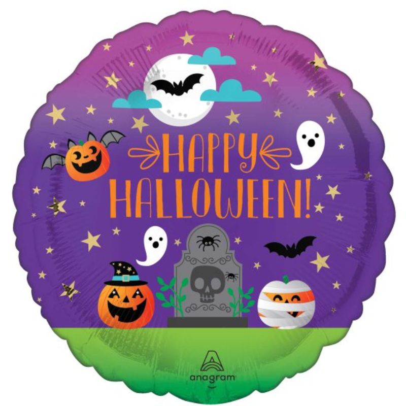 Vibrant 45cm Halloween foil balloon featuring fun and spooky designs, perfect for festive decorations and celebrations.
