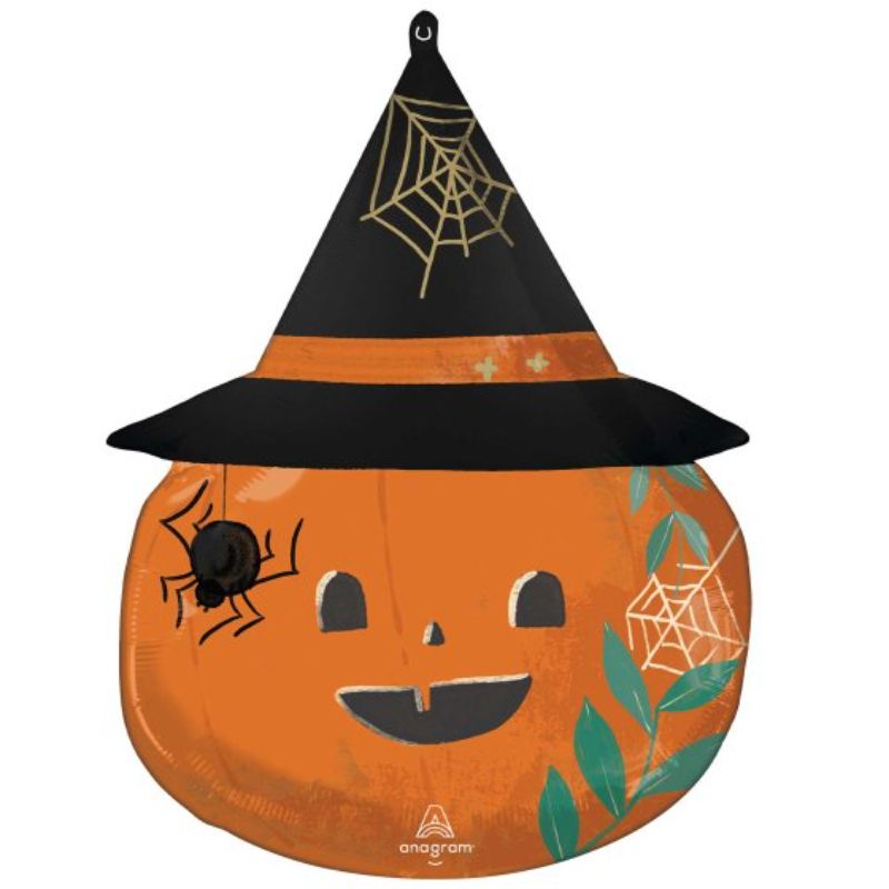 Whimsical satin pumpkin foil balloon, 53cm x 66cm, perfect for autumn and Halloween celebrations.