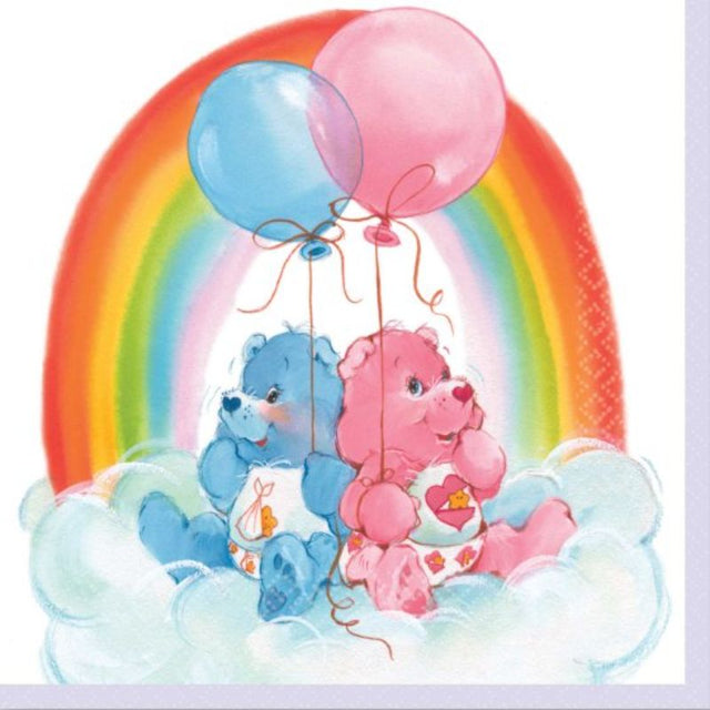Pack of 16 Care Bears lunch napkins featuring colorful designs for cheerful meal times.