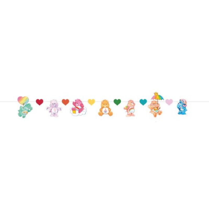 Colorful Care Bears garland banner made of cardboard, measuring 2.8 meters long, perfect for party decor.