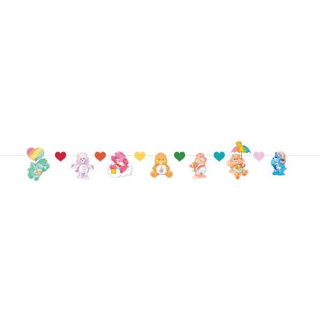 Colorful Care Bears garland banner made of cardboard, measuring 2.8 meters long, perfect for party decor.
