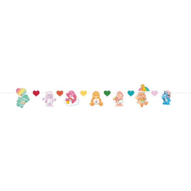 Colorful Care Bears garland banner made of cardboard, measuring 2.8 meters long, perfect for party decor.