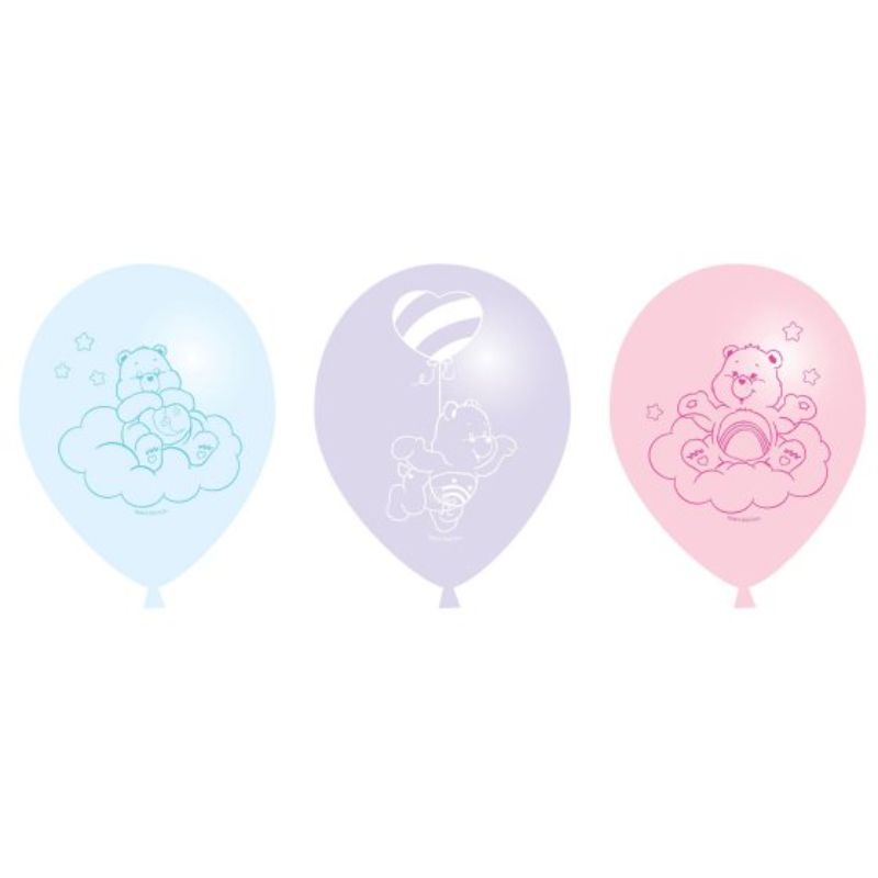 A pack of 6 vibrant Care Bears 30cm latex balloons, perfect for parties and themed celebrations.