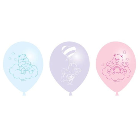 A pack of 6 vibrant Care Bears 30cm latex balloons, perfect for parties and themed celebrations.