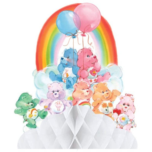 Bright Care Bears honeycomb centerpiece, 27cm x 33cm, perfect for party decorations or themed events.