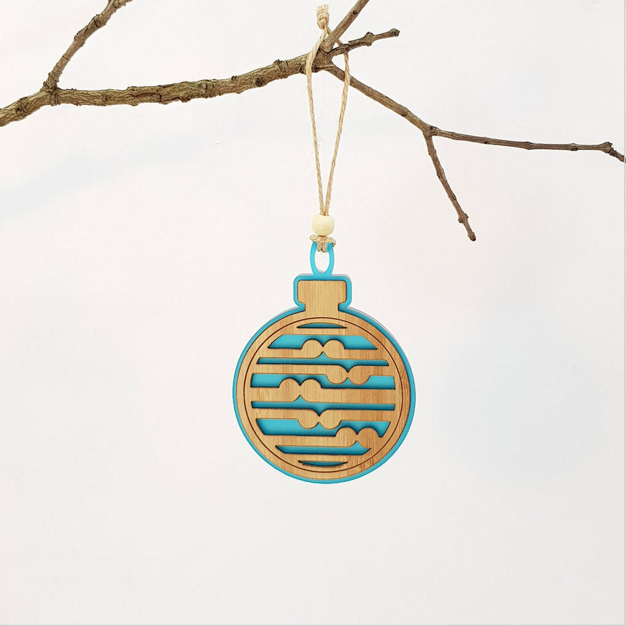 Hanging Ornament - Acrylic Bauble Koru (Teal Satin Acrylic)