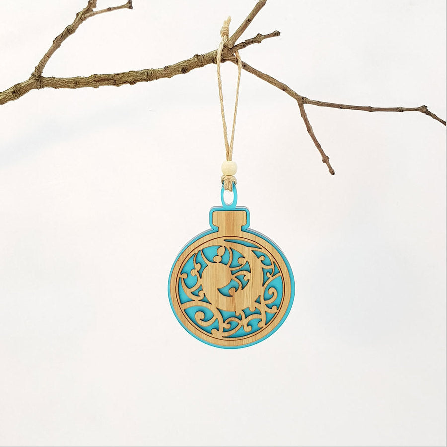 Hanging Ornament - Acrylic Bauble Koru Circle (Teal Satin Acrylic)