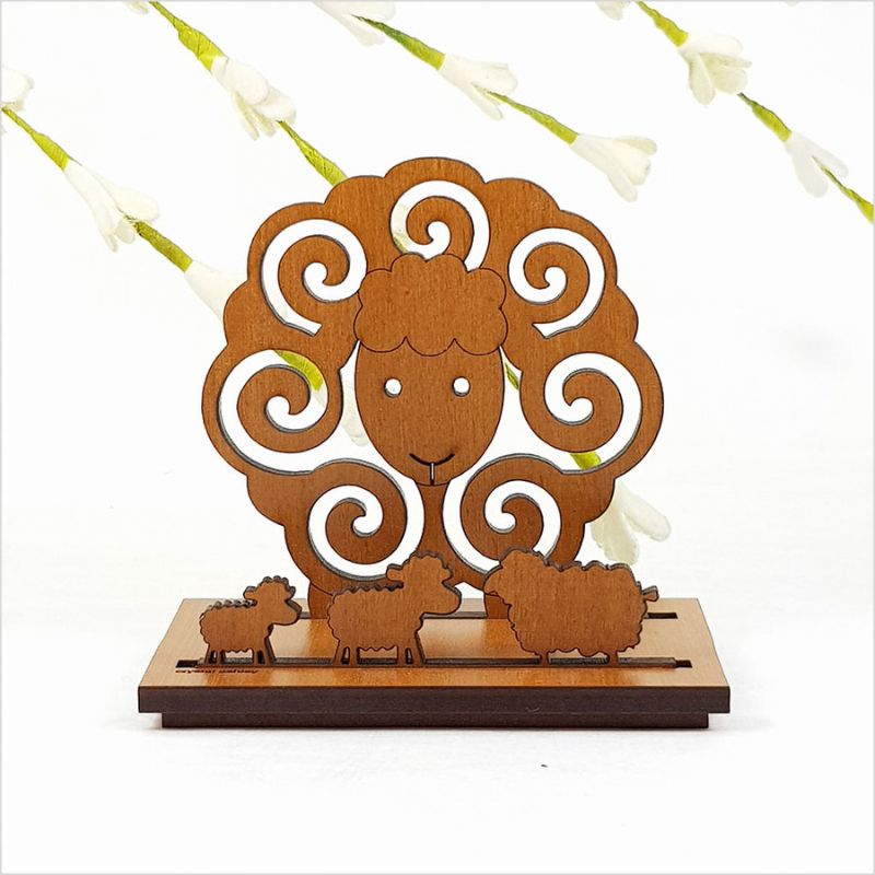 Rimu Sheep Card Holder, a 9cm laser-cut New Zealand veneer design for organizing business and credit cards.