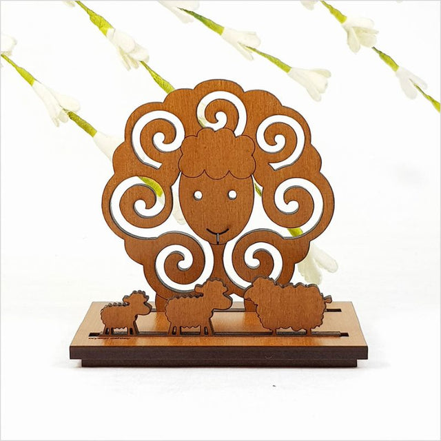 Rimu Sheep Card Holder, a 9cm laser-cut New Zealand veneer design for organizing business and credit cards.
