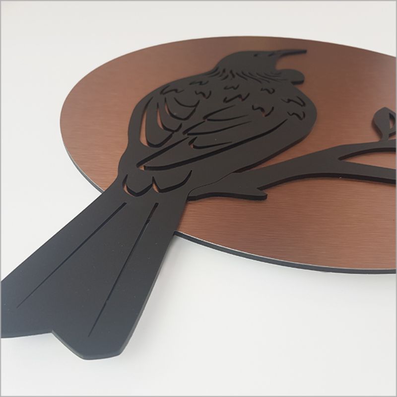Elegant 37cm brushed copper and black acrylic wall art, perfect for any decor, with a lightweight design and easy mounting.
