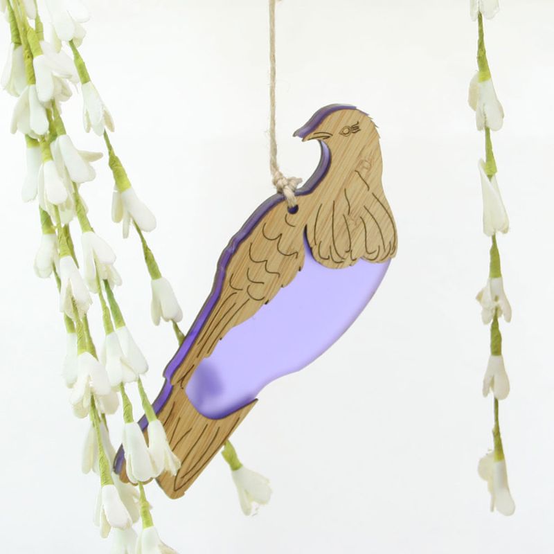 Hanging Ornament - Kereru (Bamboo & Purple Satin Acrylic)