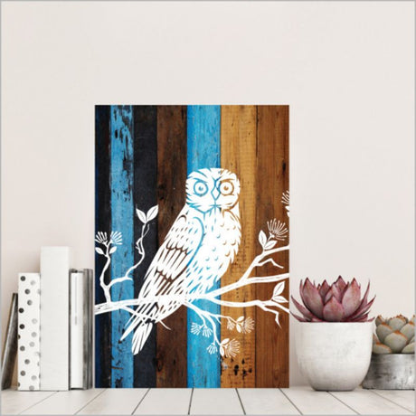 Large plywood wall art featuring a striking Morepork owl design, perfect for stylish and sustainable home decor.