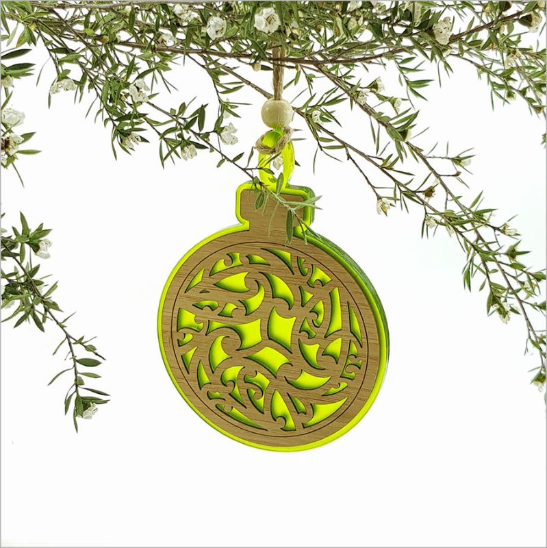 Lime green satin acrylic hanging ornament, 80mm x 110mm, perfect for festive decor and easy to hang.