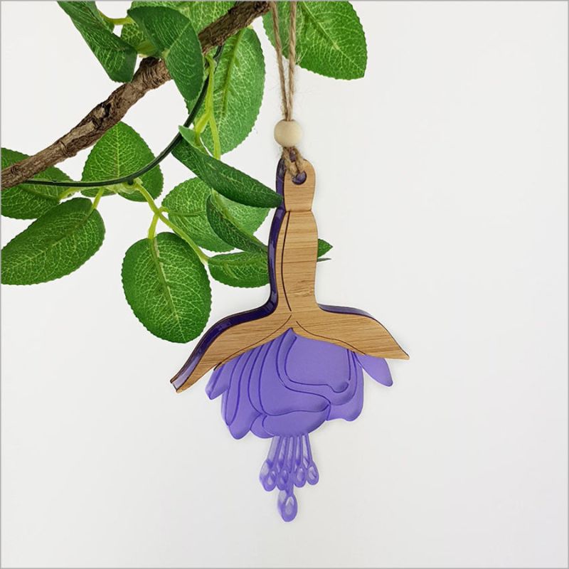 Hanging Ornament - Fuchsia Flower (Bamboo and Purple Acrylic)