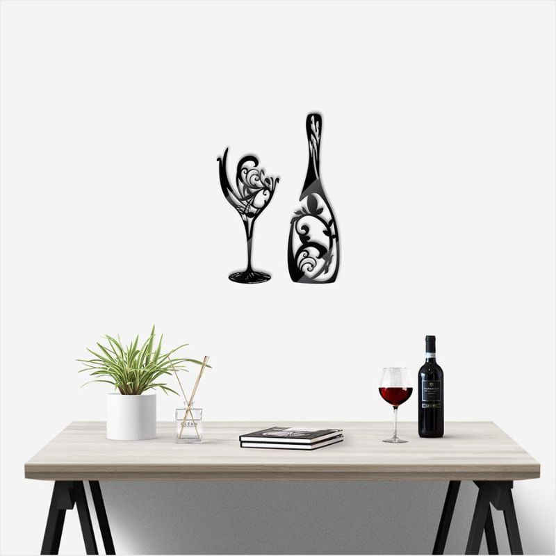 Elegant black wine glass wall art made from durable aluminum composite, perfect for indoor or outdoor decor.
