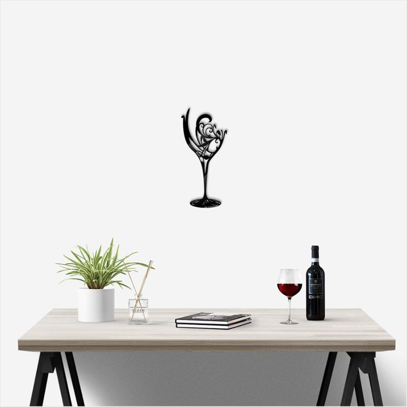 Elegant black wine glass wall art, crafted from durable Aluminium Composite, perfect for indoor or outdoor decor.