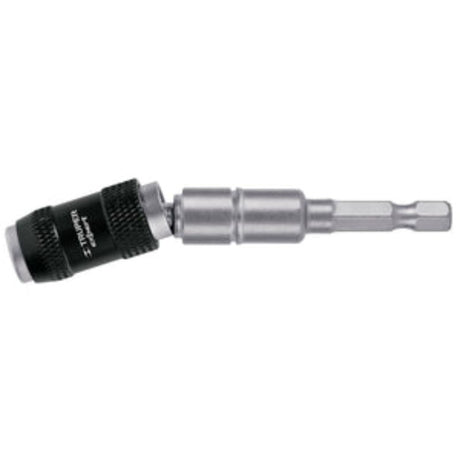 Angled head screwdriver bit quick change adaptor for tight spaces, made of durable chrome vanadium steel.