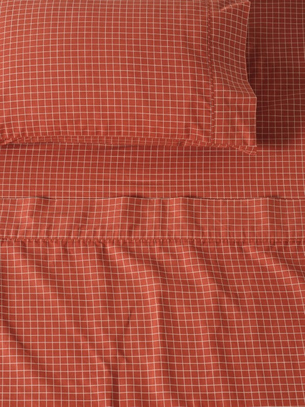 Volley Check Sheet Set Set by Linen House - Single (Chilli)