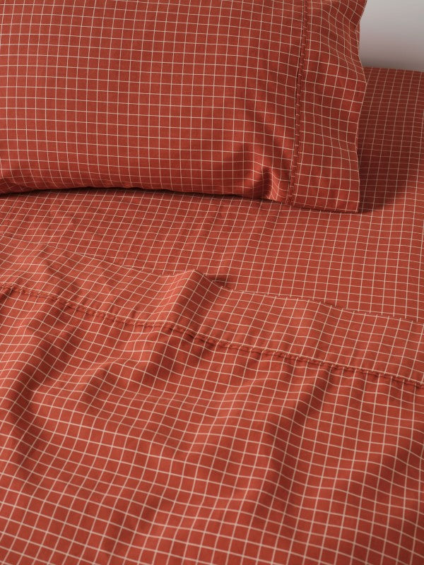 Volley Check Sheet Set Set by Linen House - Single (Chilli)