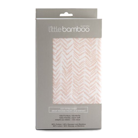 Little Bamboo Jersey Fitted Sheet Cot Herringbone Dusty Pink - Little Bamboo