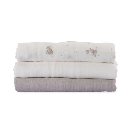 Little Bamboo Muslin Wraps 3pk - Stone Grey - Little Bamboo