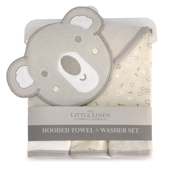 The Little Linen Company Hooded Towel & Washers - Cheeky Koala - Little Linen