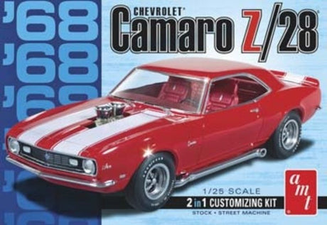1/25 scale plastic model kit of the 1968 Chevrolet Camaro Z/28 for car enthusiasts and collectors, requires glue and paint.