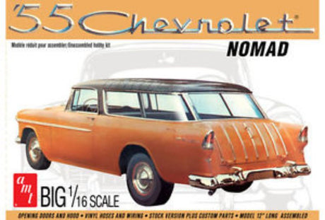 1/16 scale plastic model kit of the 1955 Chevy Nomad Wagon, ideal for hobbyists and collectors, customizable with glue and paint.