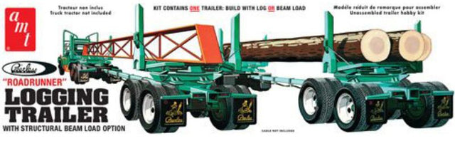 1/25 Peerless Logging Trailer plastic model kit, featuring unassembled parts for custom building and intricate details.