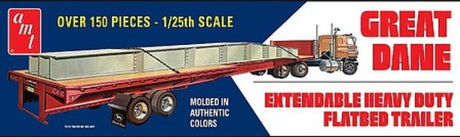Detailed 1/25 Great Dane Flatbed Trailer plastic model kit for hobbyists, requiring glue and paint for assembly.