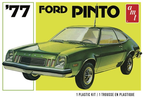 Unassembled 1/25 scale plastic model kit of a 1977 Ford Pinto by AMT, requires glue and paint to complete.