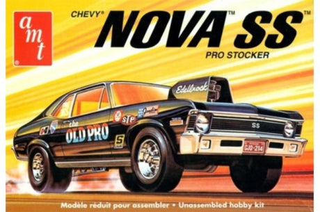 Detailed 1/25 scale model kit of the '72 Chevy Nova SS for car enthusiasts and hobbyists, requiring glue and paint.